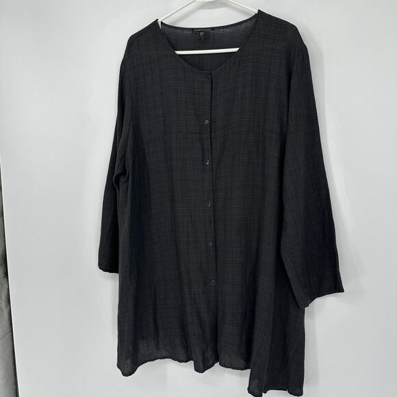 Eileen Fisher Shirt Womens Large Gray Button Front Tunic 3/4 Sleeve Linen - Picture 7 of 12